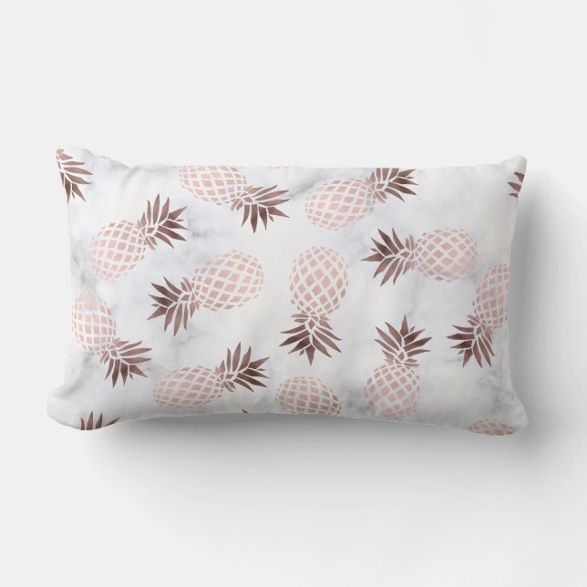 elegant modern white marble rose gold pineapple lumbar pillow (Front)