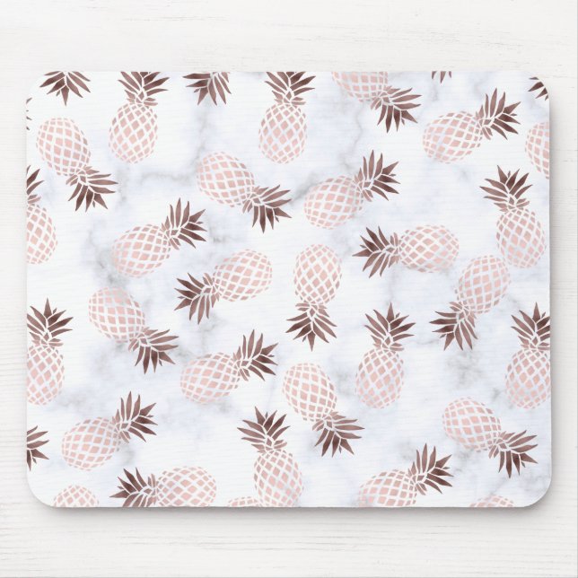 elegant modern white marble rose gold pineapple mouse pad (Front)