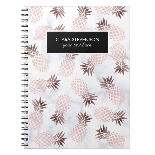 elegant modern white marble rose gold pineapple notebook