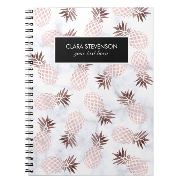 elegant modern white marble rose gold pineapple notebook (Front)