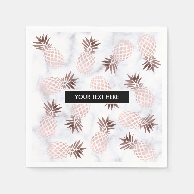 elegant modern white marble rose gold pineapple paper napkins (Front)