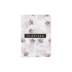 elegant modern white marble rose gold pineapple passport holder