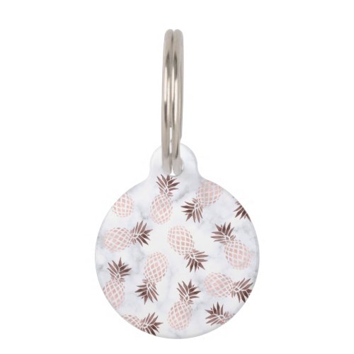 elegant modern white marble rose gold pineapple pet tag