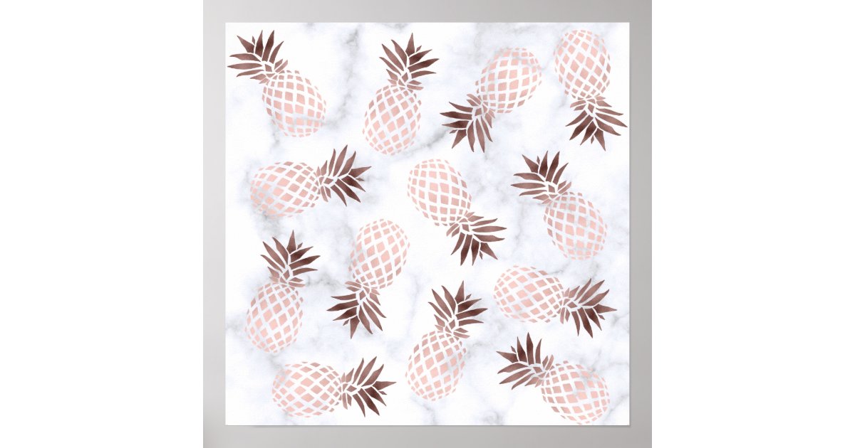 elegant modern white marble rose gold pineapple poster | Zazzle