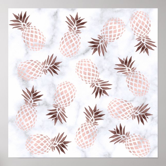 elegant modern white marble rose gold pineapple poster (Front)