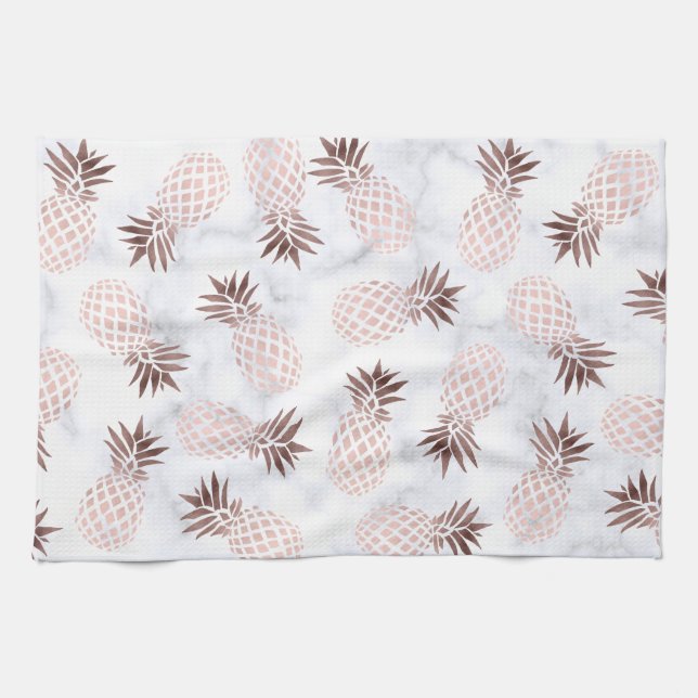 elegant modern white marble rose gold pineapple towel (Horizontal)