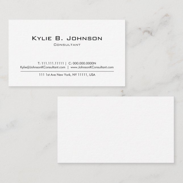 Elegant Modern White Minimalist Personalized Business Card (Front/Back)