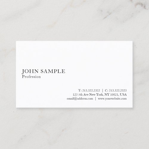 Elegant Modern White Professional Sleek Plain Business Card