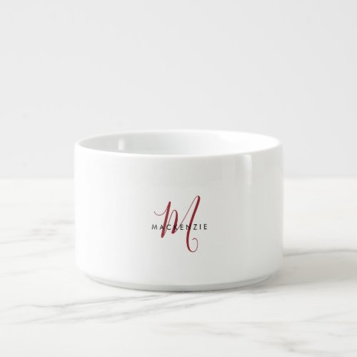 Elegant Modern White Red Script Monogram Bowl