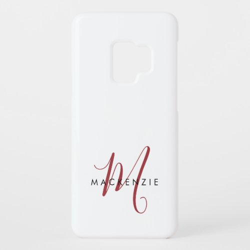 Elegant Modern White Red Script Monogram  Case_Mate Samsung Galaxy S9 Case
