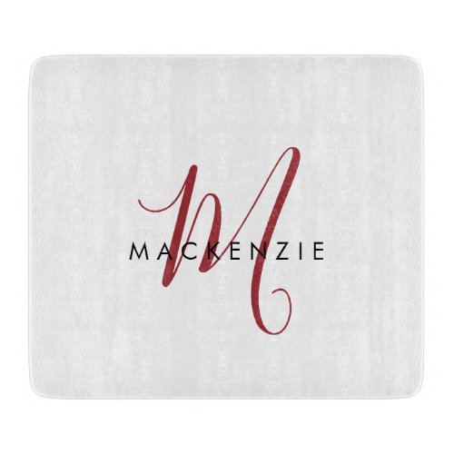 Elegant Modern White Red Script Monogram Cutting Board