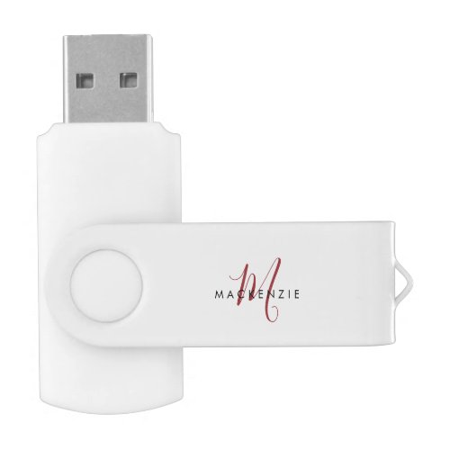 Elegant Modern White Red Script Monogram Flash Drive