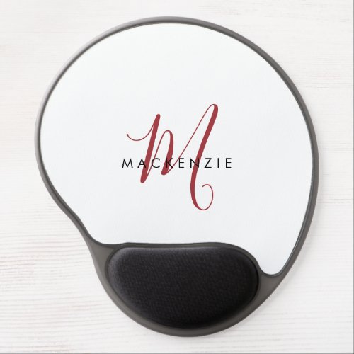 Elegant Modern White Red Script Monogram Gel Mouse Pad