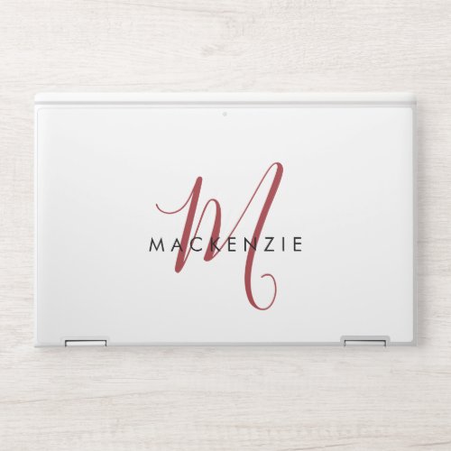 Elegant Modern White Red Script Monogram HP Laptop Skin