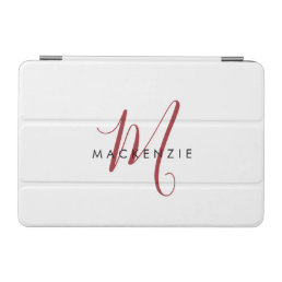 Elegant Modern White Red Script Monogram iPad Mini Cover