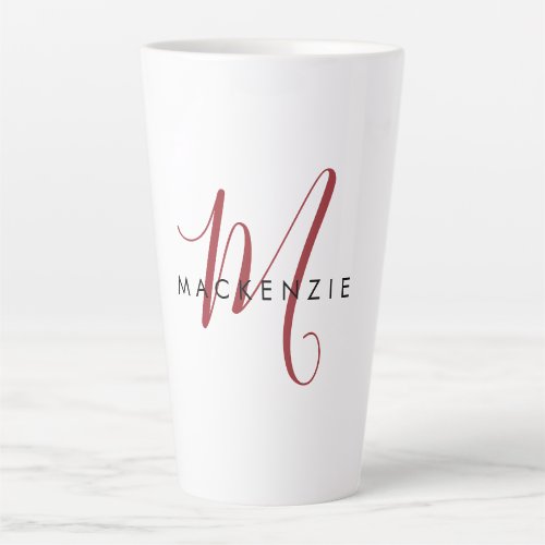 Elegant Modern White Red Script Monogram Latte Mug