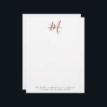 Elegant Modern White Red Script Monogram Letterhead<br><div class="desc">Elegant Modern White Red Script Monogram Letterhead with return address.  An elegant red script monogram combined with a clean black san-serif font makes for a contemporary look.</div>