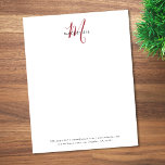 Elegant Modern White Red Script Monogram Letterhead<br><div class="desc">Elegant Modern White Red Script Monogram Letterhead with return address.  An elegant red script monogram combined with a clean black san-serif font makes for a contemporary look.</div>