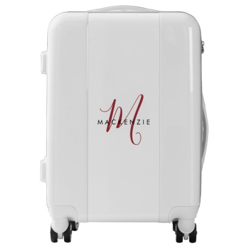 Elegant Modern White Red Script Monogram Luggage