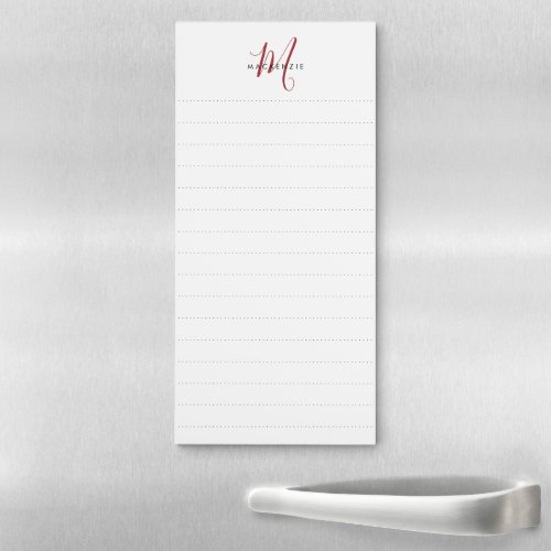 Elegant Modern White Red Script Monogram Magnetic Notepad