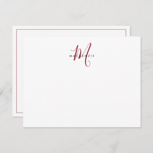 Elegant Modern White Red Script Monogram Note Card