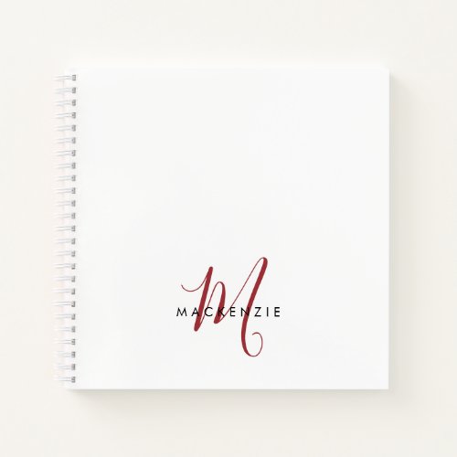 Elegant Modern White Red Script Monogram Notebook