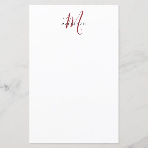 Elegant Modern White Red Script Monogram Paper