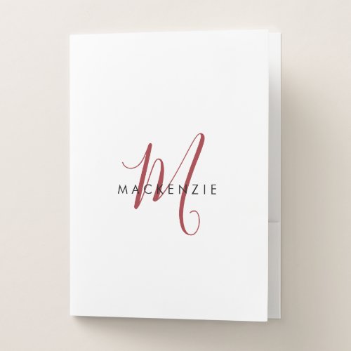 Elegant Modern White Red Script Monogram Pocket Folder