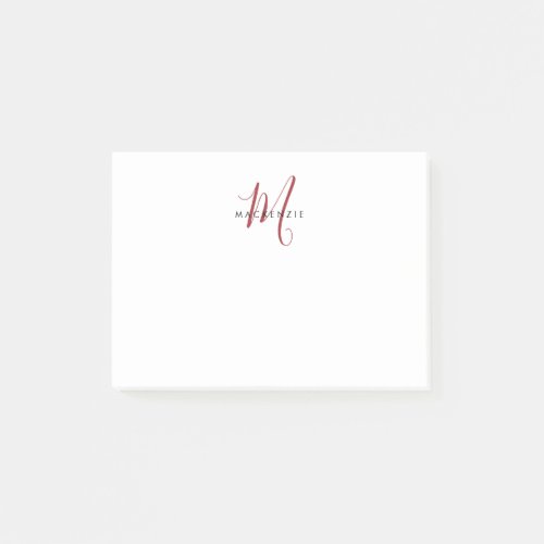 Elegant Modern White Red Script Monogram Post_it Notes