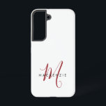 Elegant Modern White Red Script Monogram  Samsung Galaxy S22 Case<br><div class="desc">Elegant Modern White Red Script Monogram Phone Case.  An elegant red script monogram combined with a clean black san-serif font makes for a contemporary look.</div>