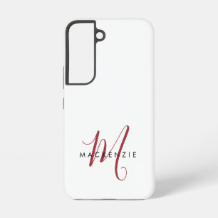 Elegant Modern White Red Script Monogram Samsung Galaxy S22 Case