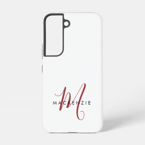Elegant Modern White Red Script Monogram  Samsung Galaxy S22 Case