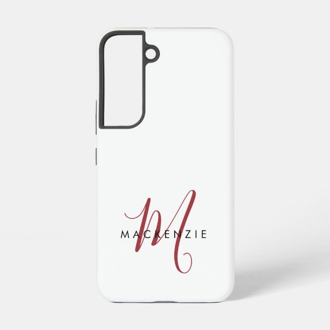 Elegant Modern White Red Script Monogram  Samsung Galaxy Case (Back)