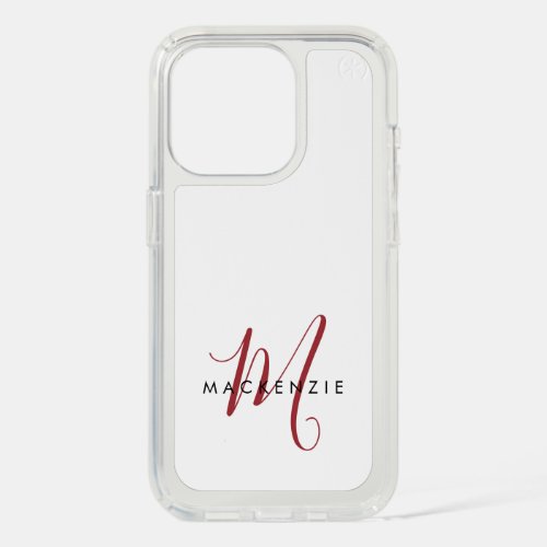 Elegant Modern White Red Script Monogram  iPhone 15 Pro Case