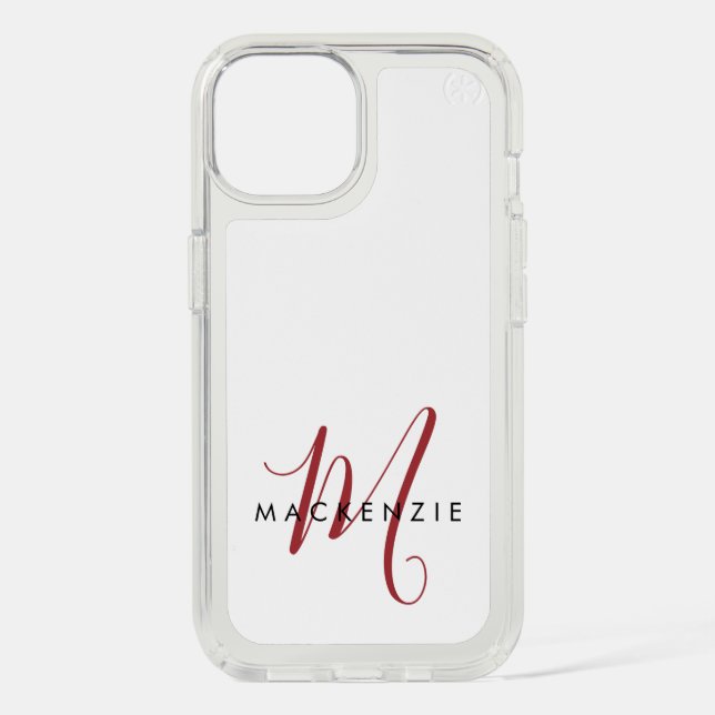 Elegant Modern White Red Script Monogram Speck iPhone Case (Front)