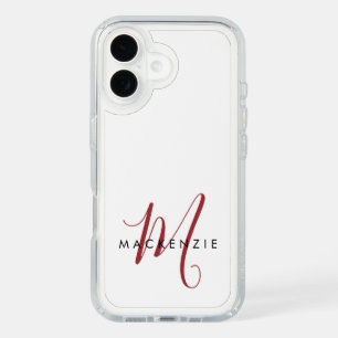 Elegant Modern White Red Script Monogram iPhone 16 Case