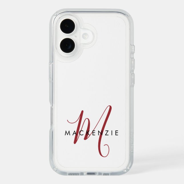Elegant Modern White Red Script Monogram Speck iPhone Case (Front)