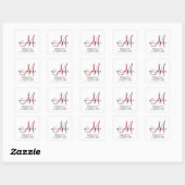 Elegant Modern White Red Script Monogram Square Sticker | Zazzle