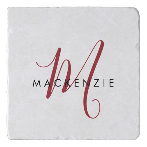 Elegant Modern White Red Script Monogram Trivet