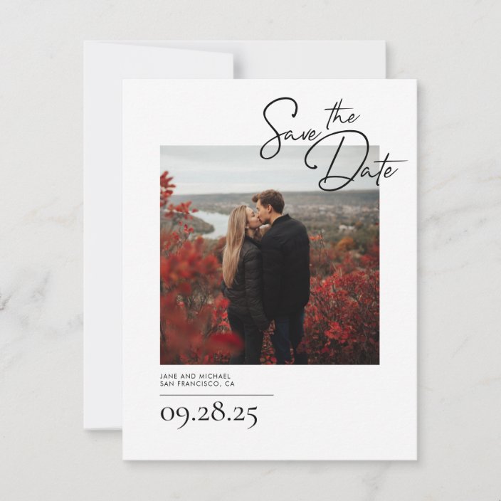 Elegant Modern White Save the Date Photo | Zazzle.com