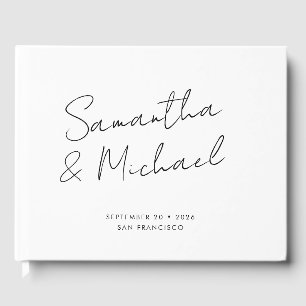Elegant Modern White Script Custom Names Guest Book