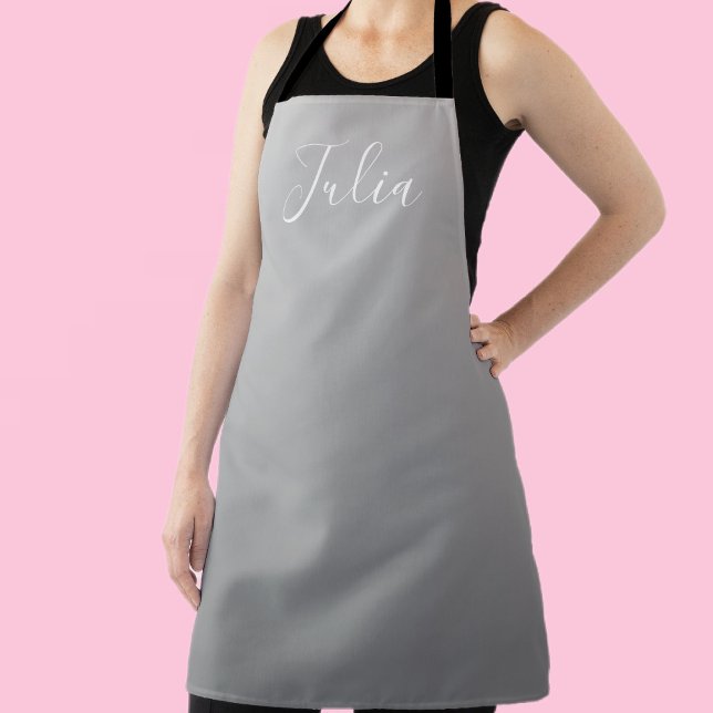 Elegant Modern White Script Writing Gray Gradient  Apron (Creator Uploaded)