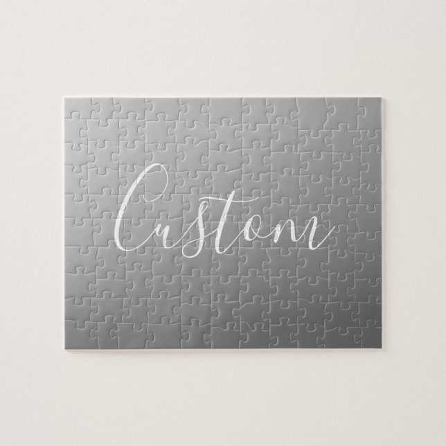 Elegant Modern White Script Writing Gray Gradient  Jigsaw Puzzle (Horizontal)