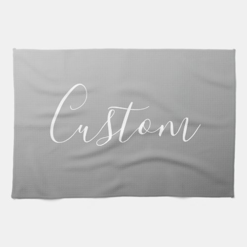 Elegant Modern White Script Writing Gray Gradient  Kitchen Towel