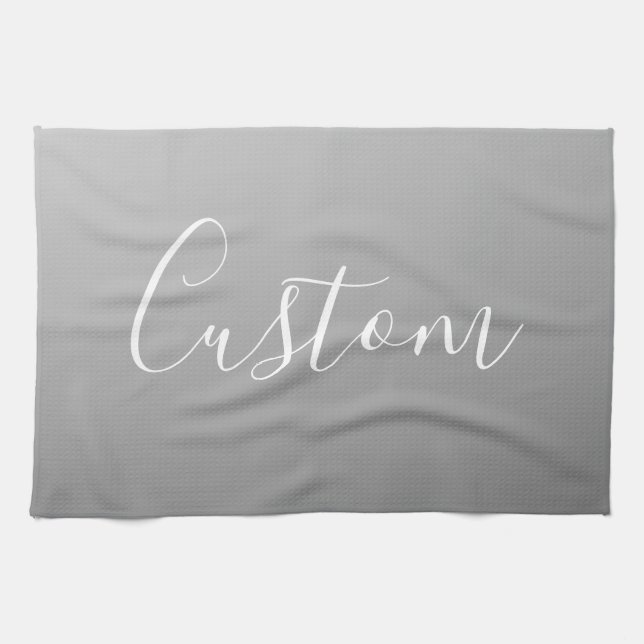 Elegant Modern White Script Writing Gray Gradient  Kitchen Towel (Horizontal)