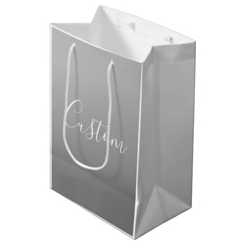 Elegant Modern White Script Writing Gray Gradient  Medium Gift Bag