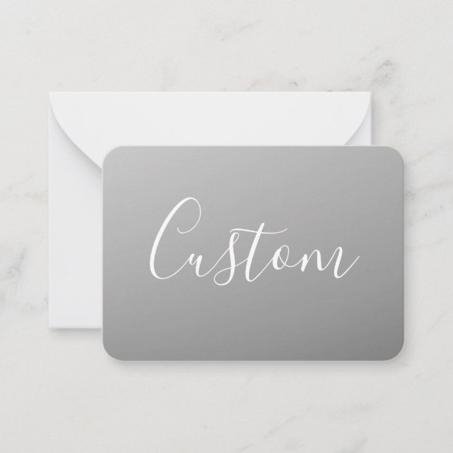 Elegant Modern White Script Writing Gray Gradient  Note Card (Front)