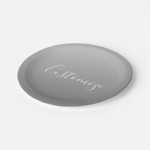 Elegant Modern White Script Writing Gray Gradient  Paper Plates