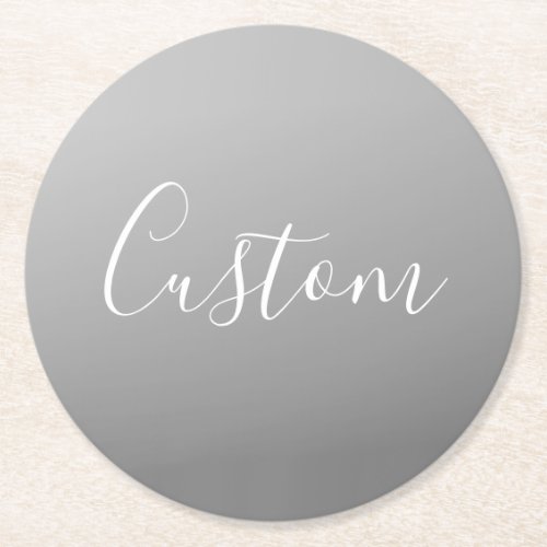 Elegant Modern White Script Writing Gray Gradient  Round Paper Coaster