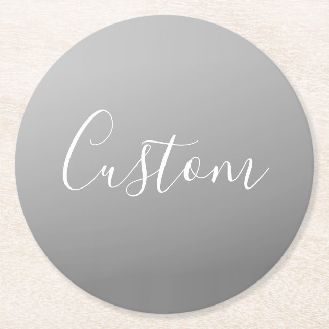 Elegant Modern White Script Writing Gray Gradient  Round Paper Coaster (Front)